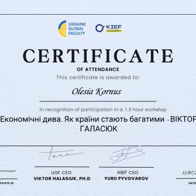 Certificate Kornus Olesia