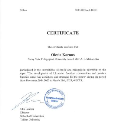 Certificate Olesia Kornus 2023