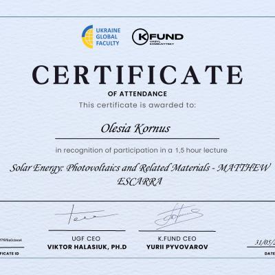 Certificate Solar Energy Photovoltaics And Related Materials Matthew Escarra 6474ebef601c95611d0742cd