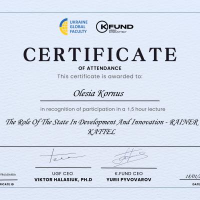 Certificate The Role Of The State In Development And Innovation Rainer Kattel Kornuso